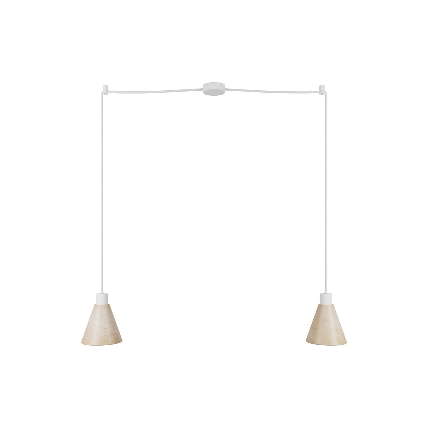 2-drop pendant lamp with wooden conical lampshades