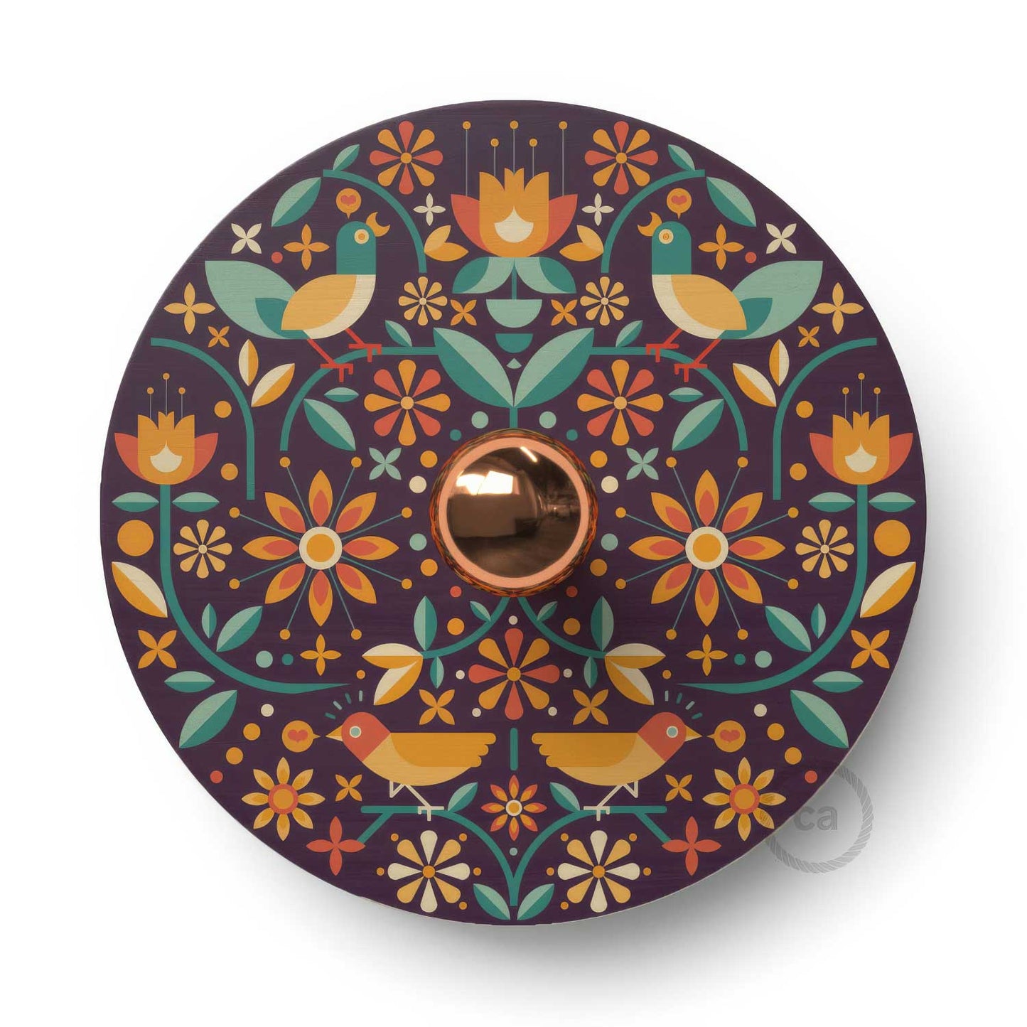 Fermaluce Etnico con paralume UFO in legno double-face illustrato da Francesco Poroli