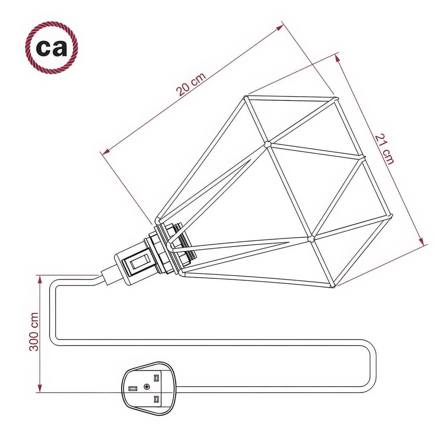 Table Snake - Lampada plug-in con spina UK e paralume a gabbia Diamond - Bianco