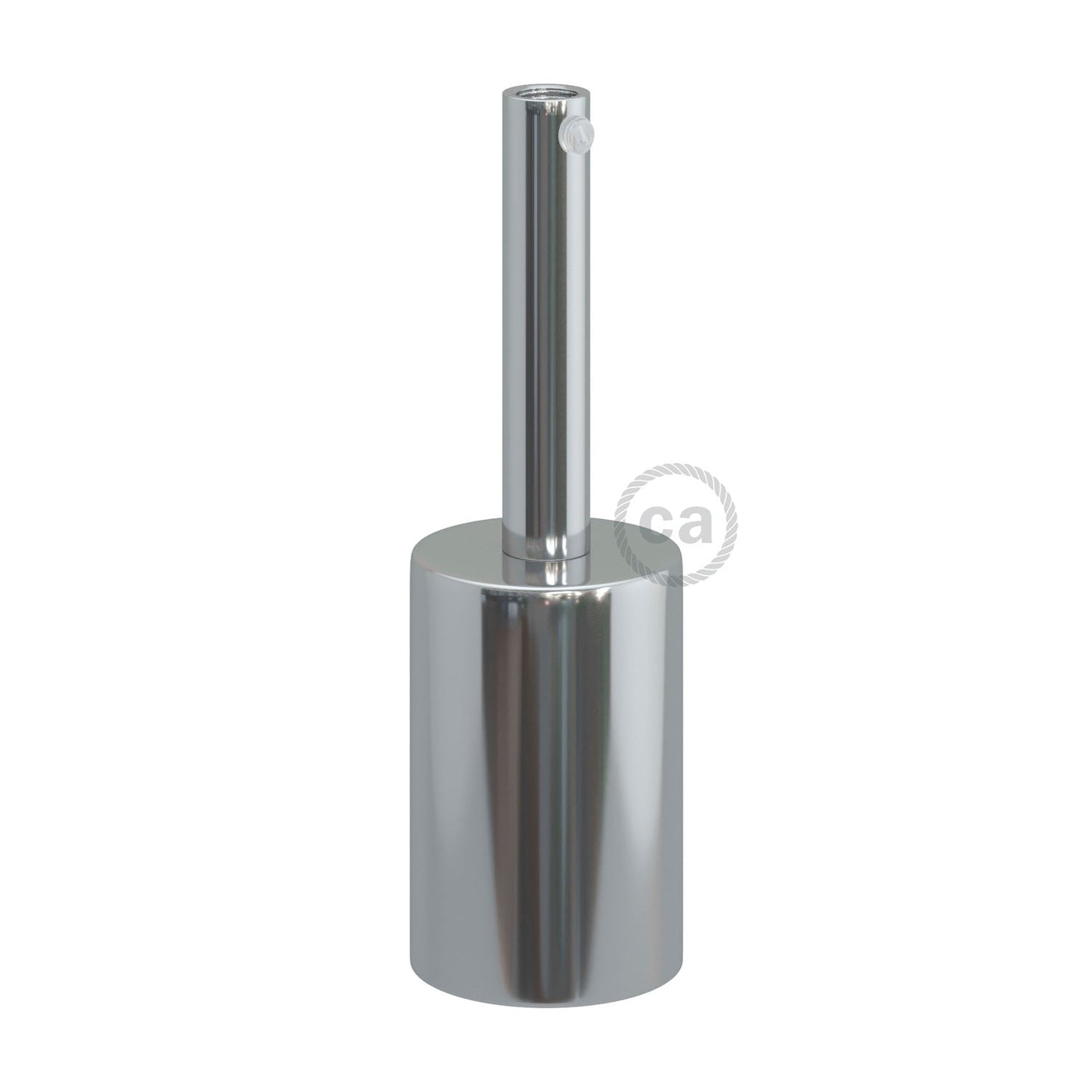Cylindrical metal UL E26 light bulb socket kit with 7 cm cable clamp - Chrome