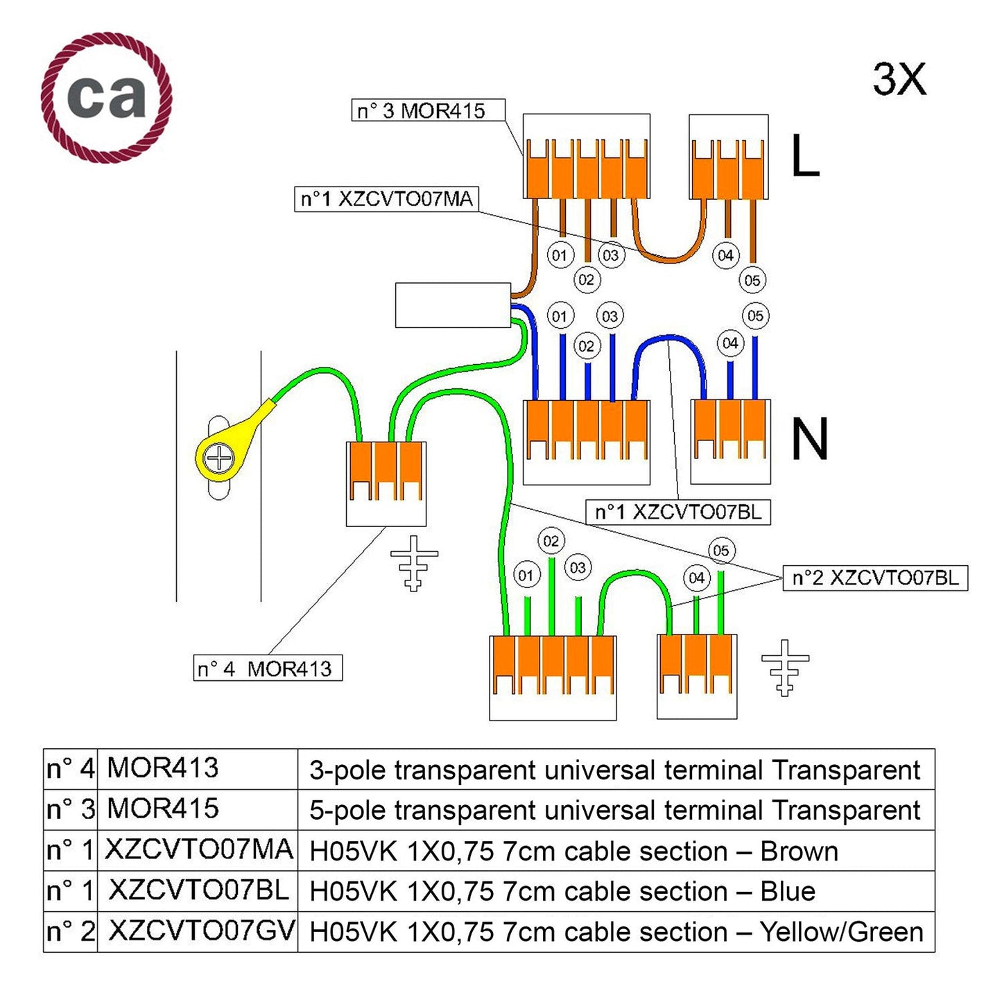 Kit di collegamento WAGO compatibile con cavo 3x per Rosone a 5 fori