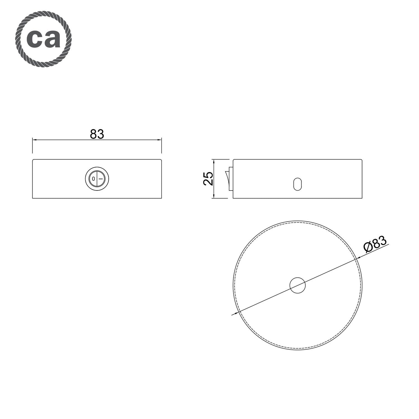 Kit mini rosone cilindrico in metallo con interruttore - Titanio satinato