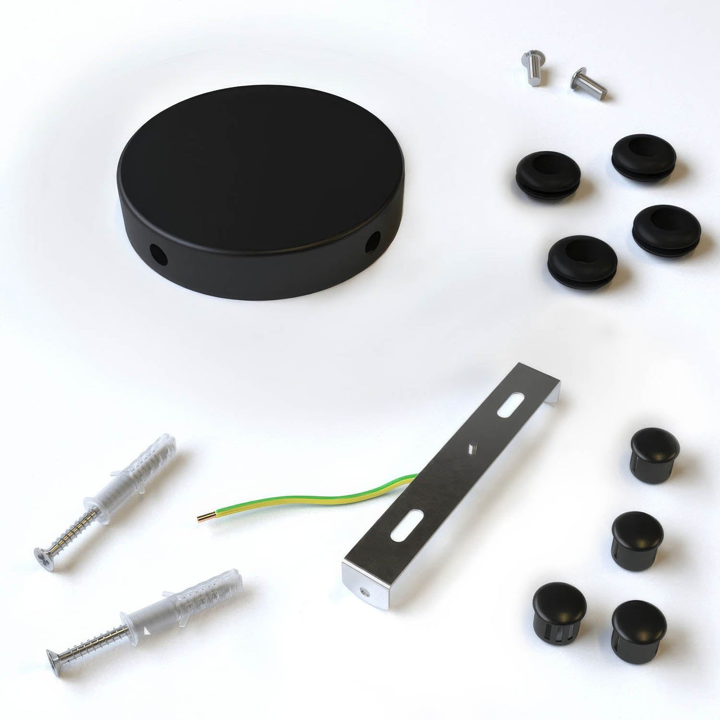 Kit Mini rosone cilindrico in metallo a 4 fori laterali (scatola di derivazione) - Nero opaco