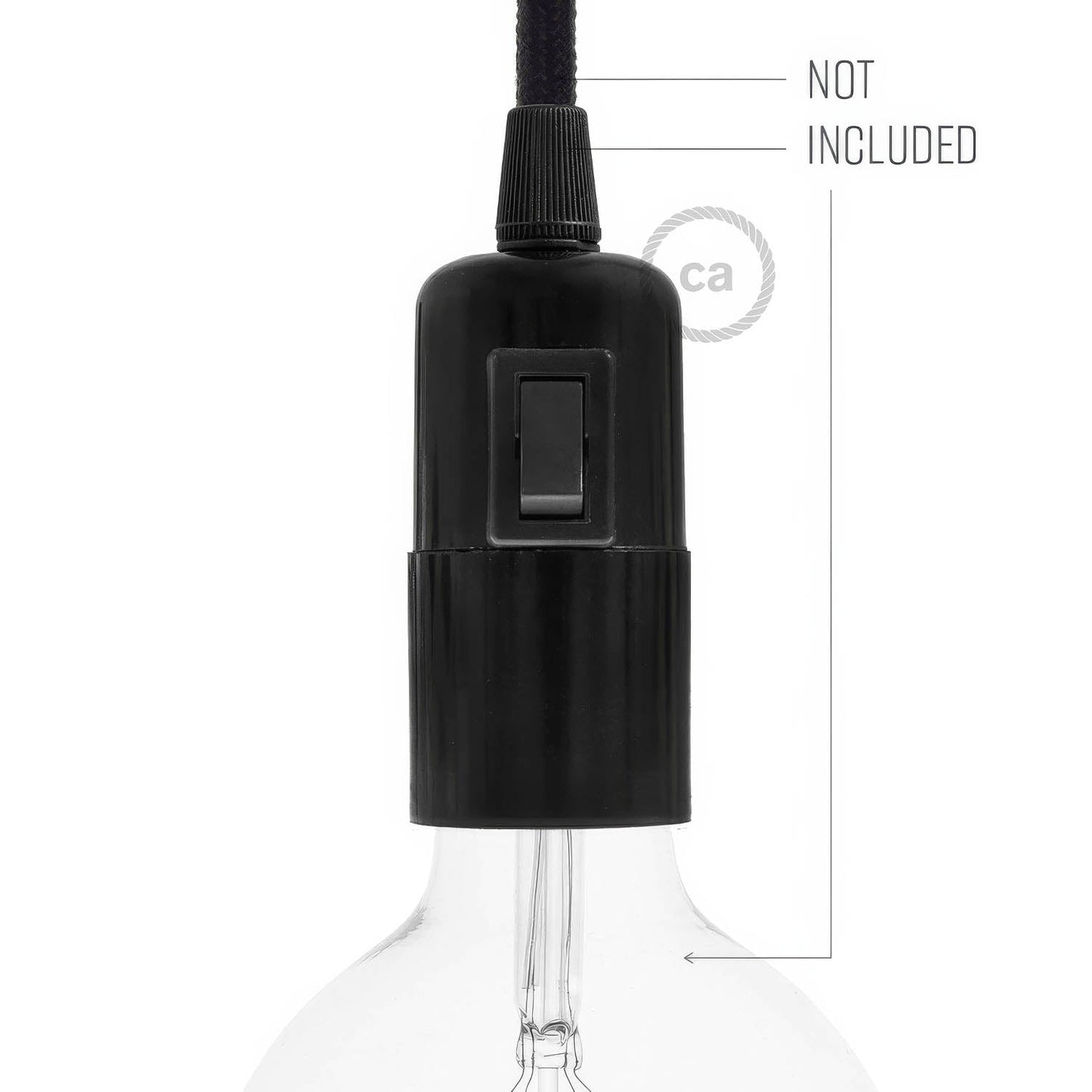 Smooth Sided Bakelite Phenolic E26 light bulb socket - ON/OFF SWITCH - Black