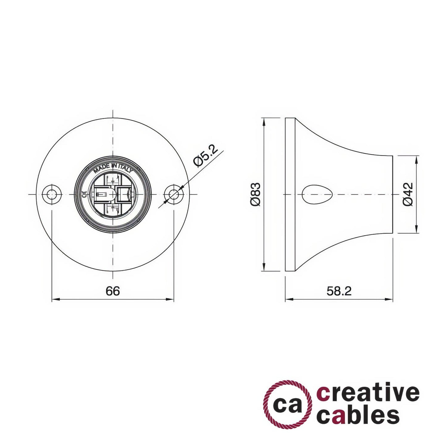 Portalampada 90° E27 a parete o soffitto in termoplastica - Bianco