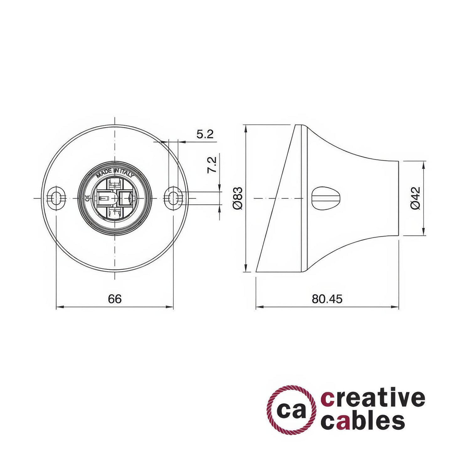 Portalampada 45° E27 a parete o soffitto in termoplastica - Bianco