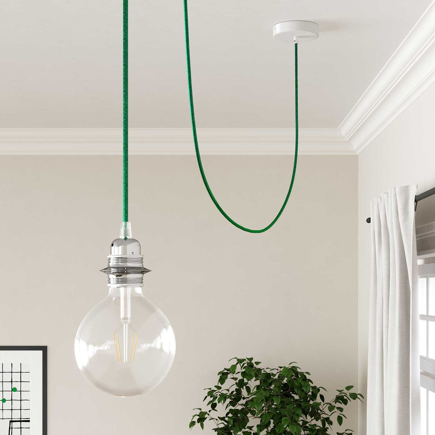 Cavo tessile colorato Verde Smeraldo - L'Originale Creative Cables, per valorizzare lampade e lampadari - RM33