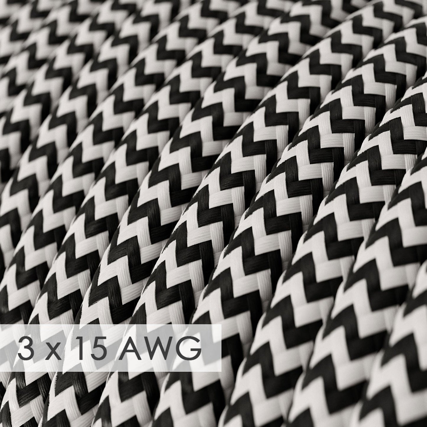 Extension Cord - Round Chevron Black Rayon RZ04 - 15/3 AWG