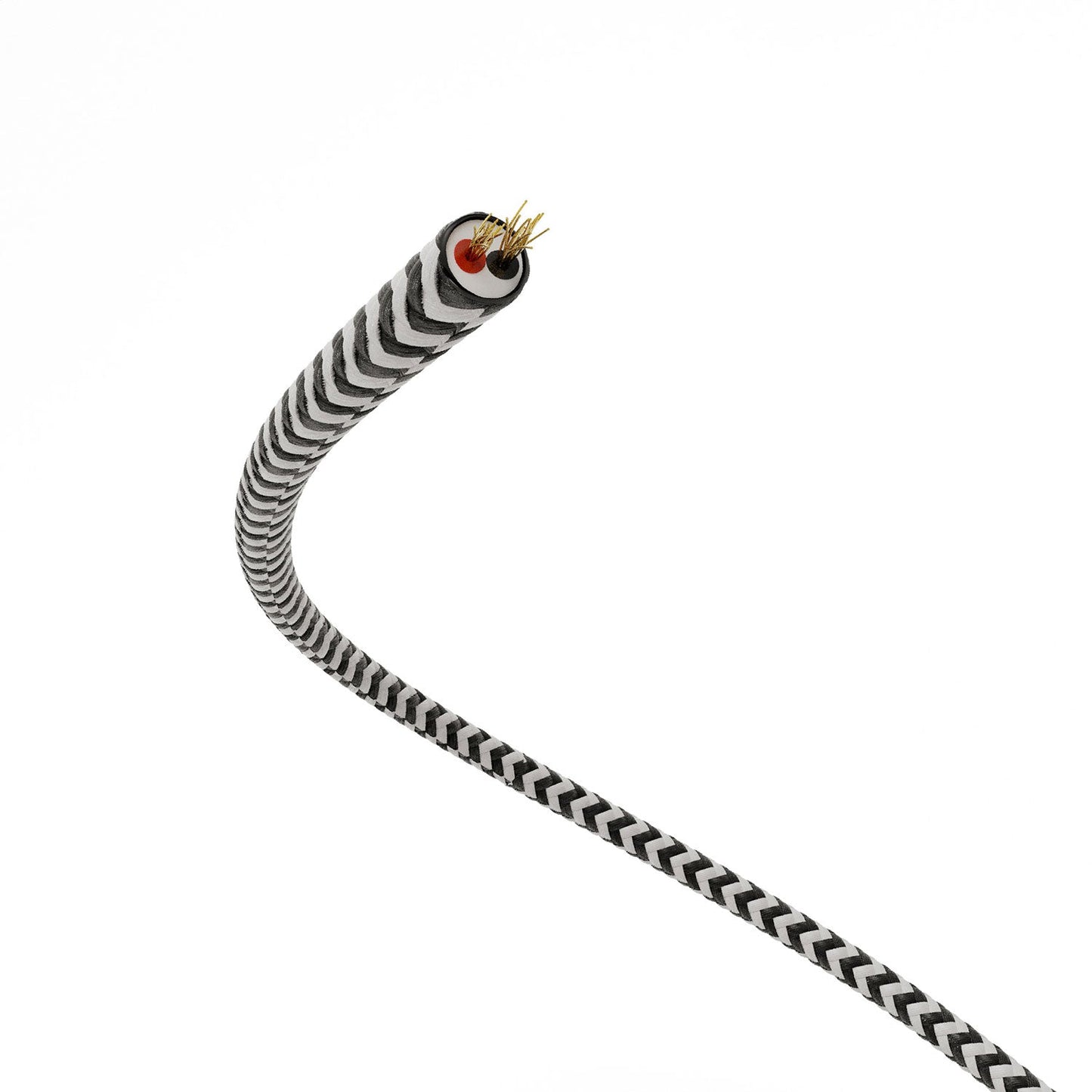 Extra Low Voltage power cable coated in silk effect fabric ZigZag Black and White RZ04