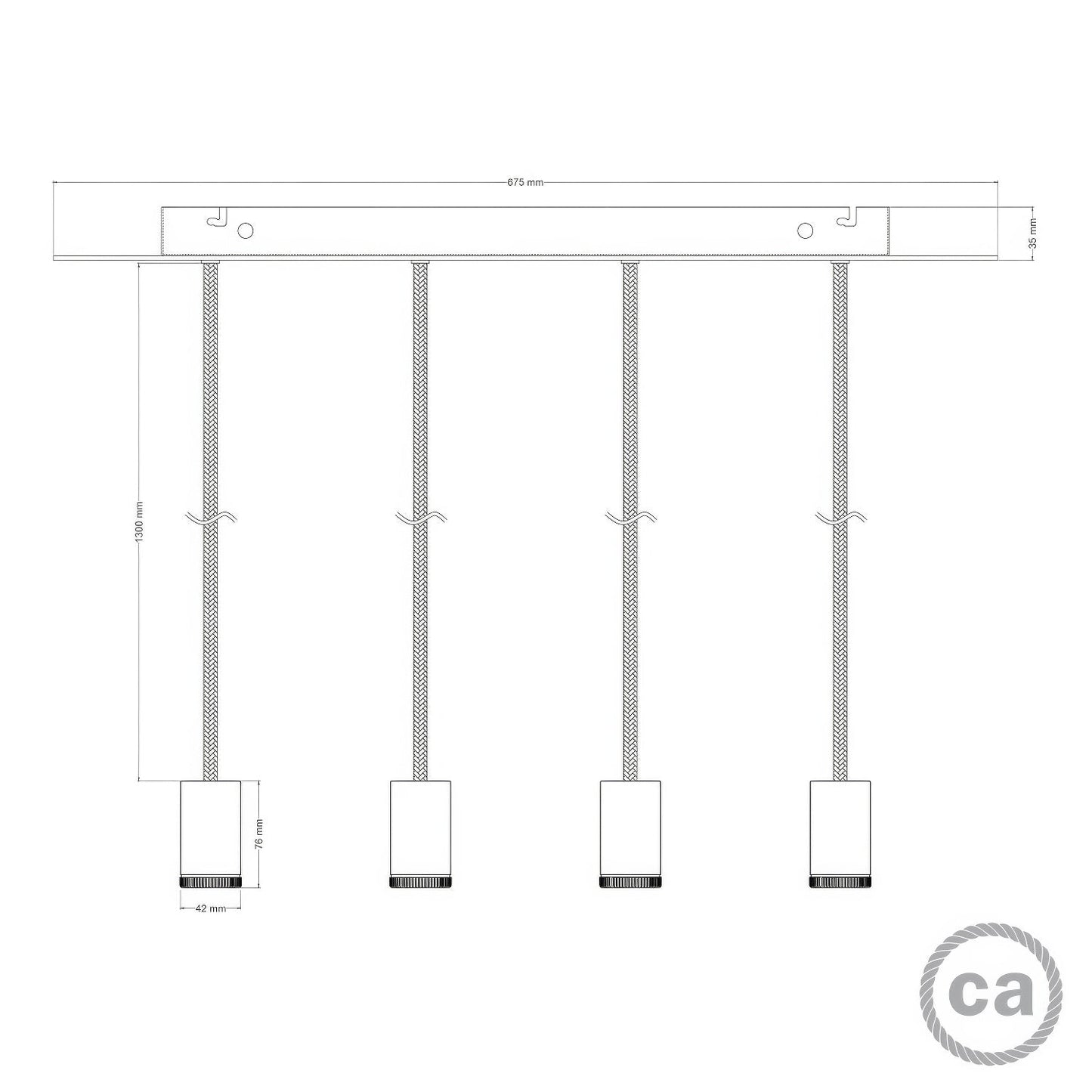 Lampada faretto a sospensione 4 cadute GU1d0 con XXL Rose-One rettangolare 675 mm - Bianco opaco