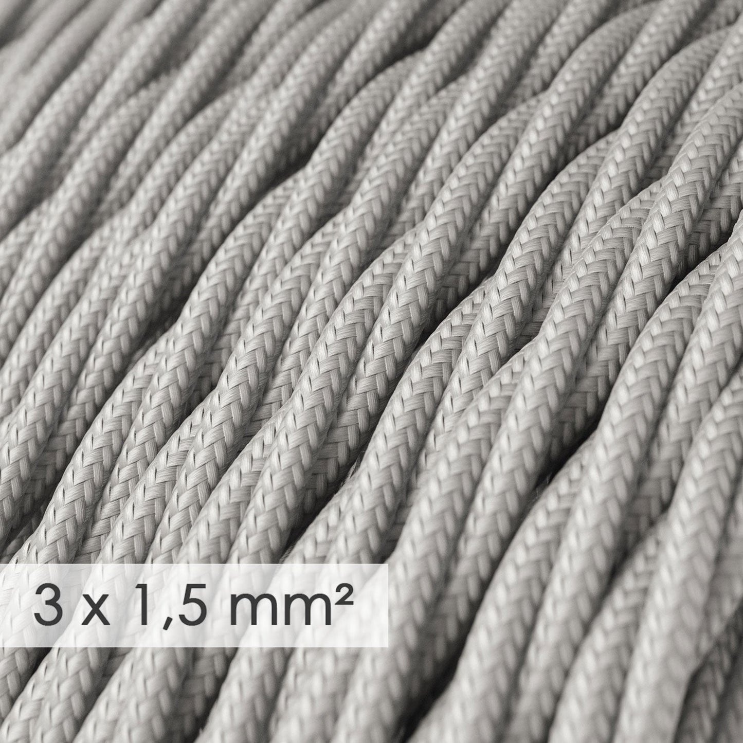 Cavo elettrico a larga sezione 3x1,50 trecciato - tessuto effetto seta Argento TM02