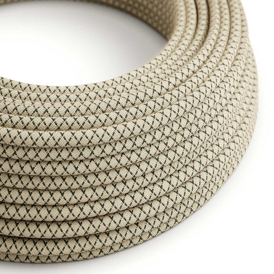 Anthracite Grey and Beige Criss-Cross Textile Cable - The Original Creative-Cables - RD64 round 2x0.75mm / 3x0.75mm