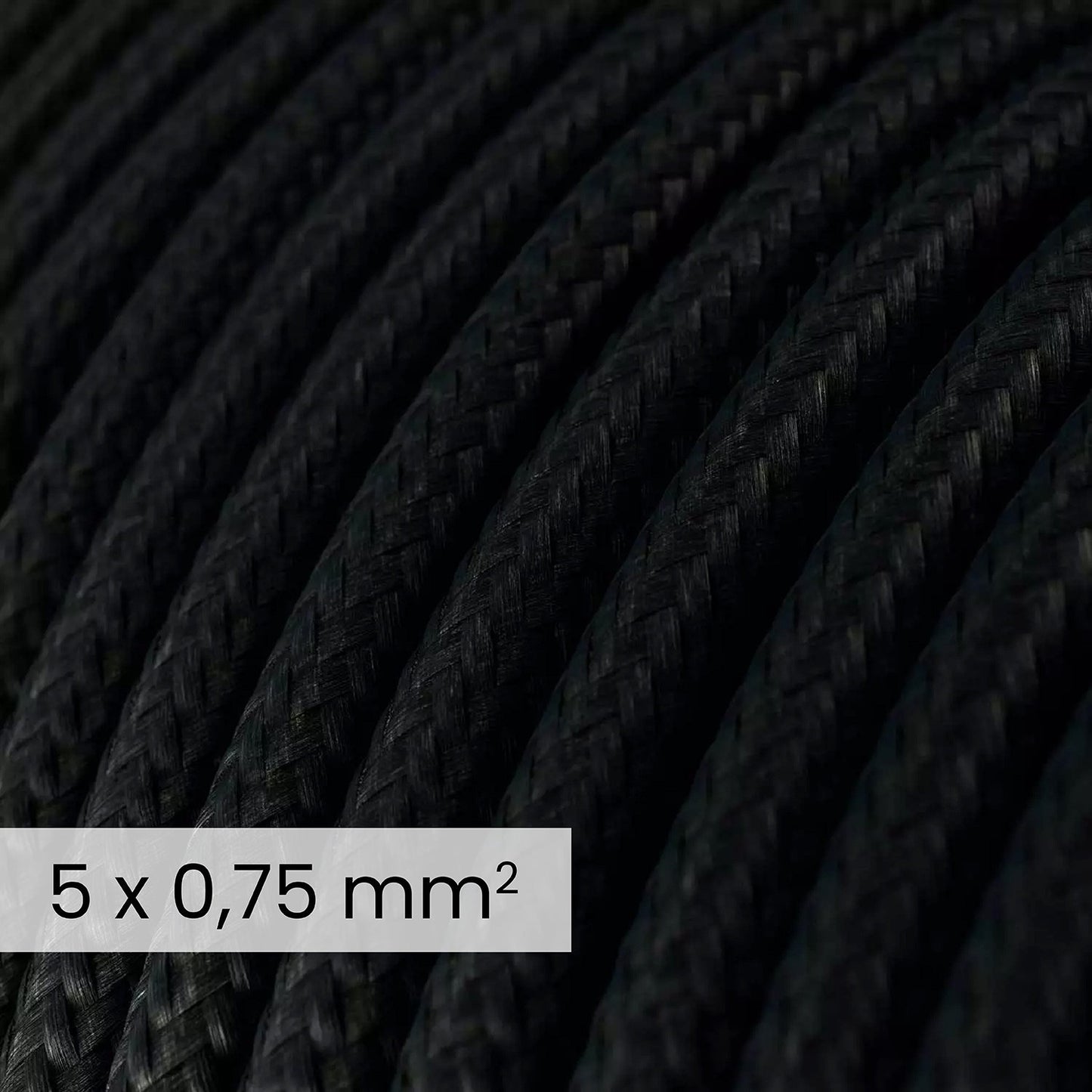 DALI elektrisches Textilkabel 5x0,75 mm² in Karbon Schwarz - Flexibles rundes Beleuchtungskabel RM04