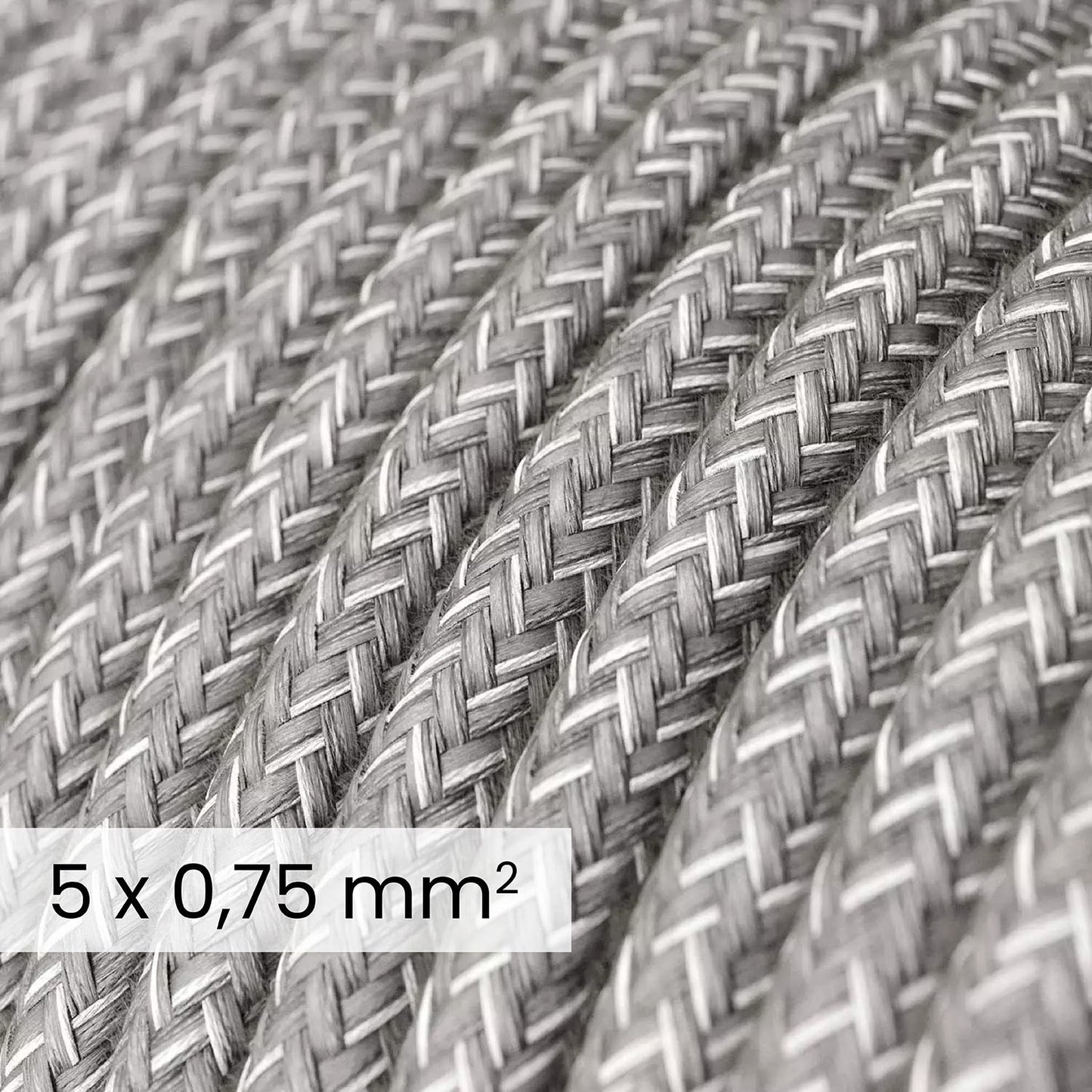 DALI Textile electrical cable 5x0.75 mm² in Grey Mélange Linen - Decorative cable for lighting installations RN02