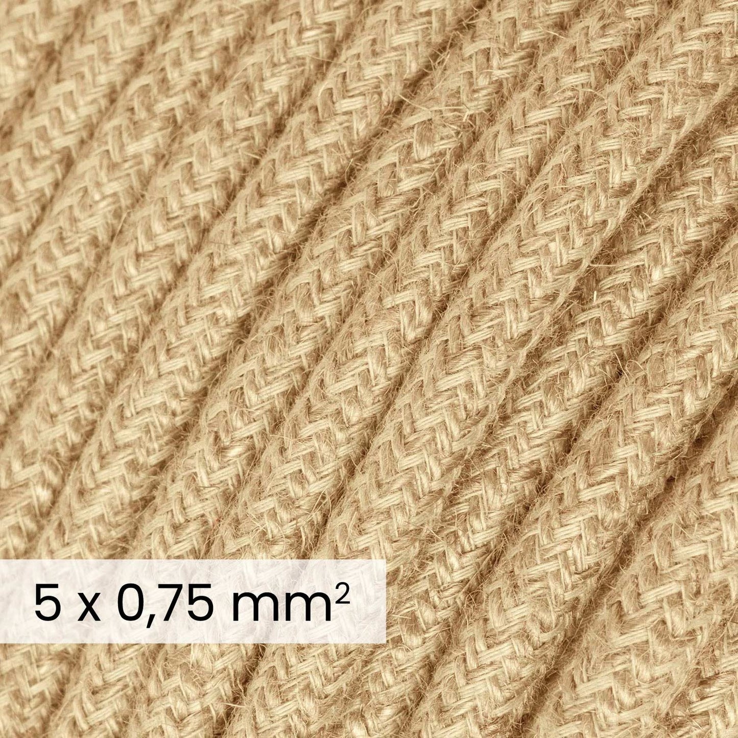 DALI Textile electrical cable 5x0.75 mm² in Natural Jute - Natural fabric wire for designer lighting RN06