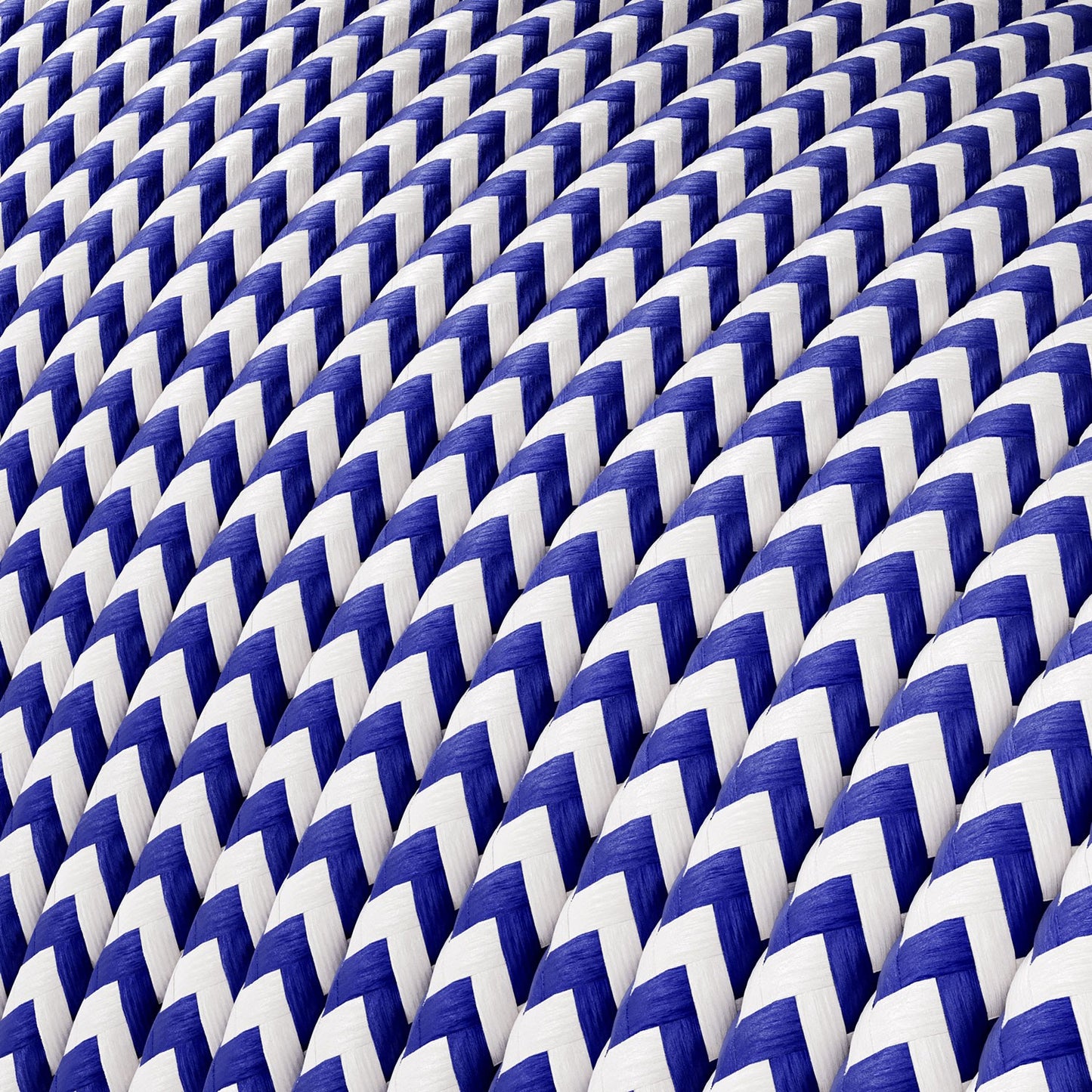 Extra Low Voltage power cable coated in silk effect fabric ZigZag White and Blue RZ12