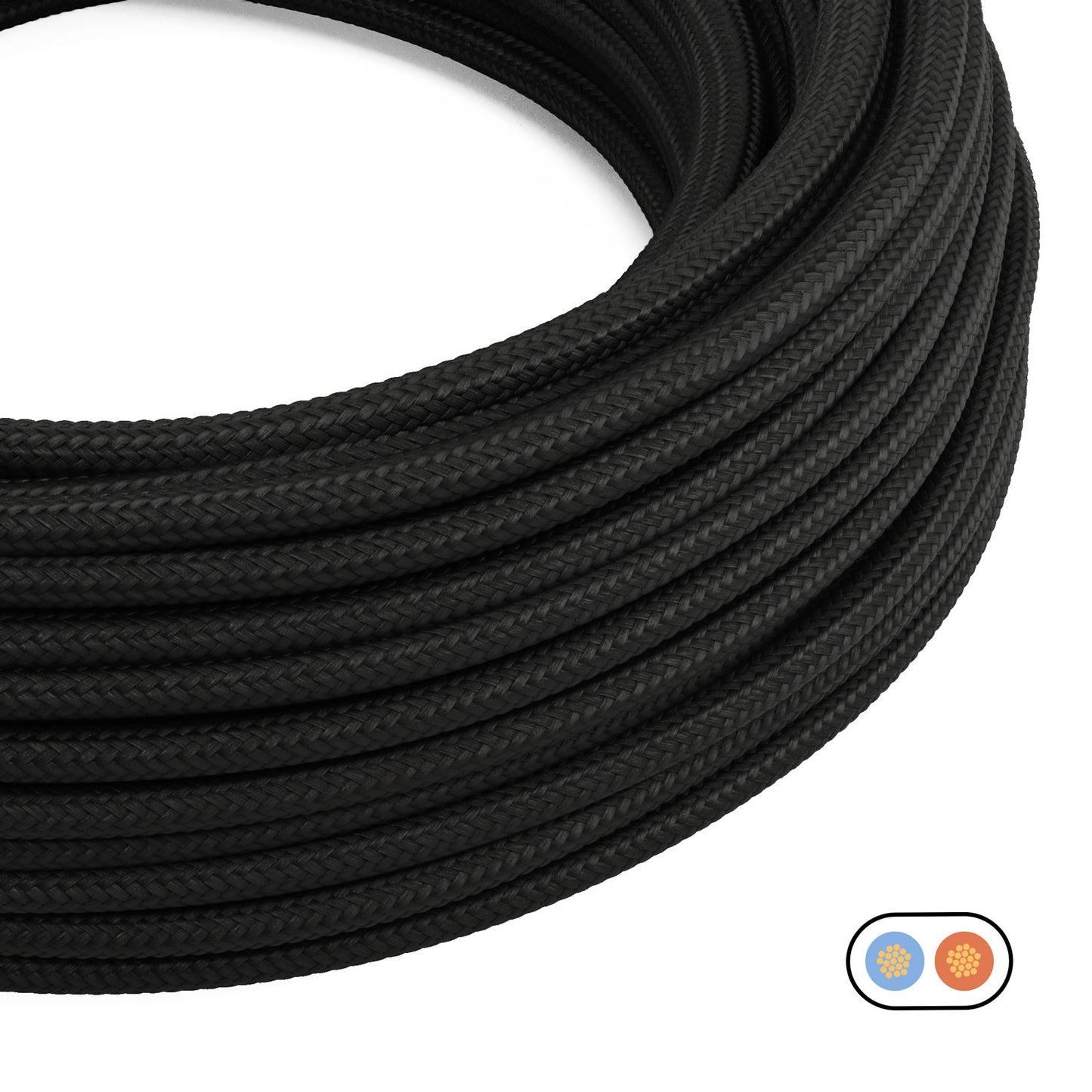 Flat Textile Cable Black Glossy Charcoal - PM04
