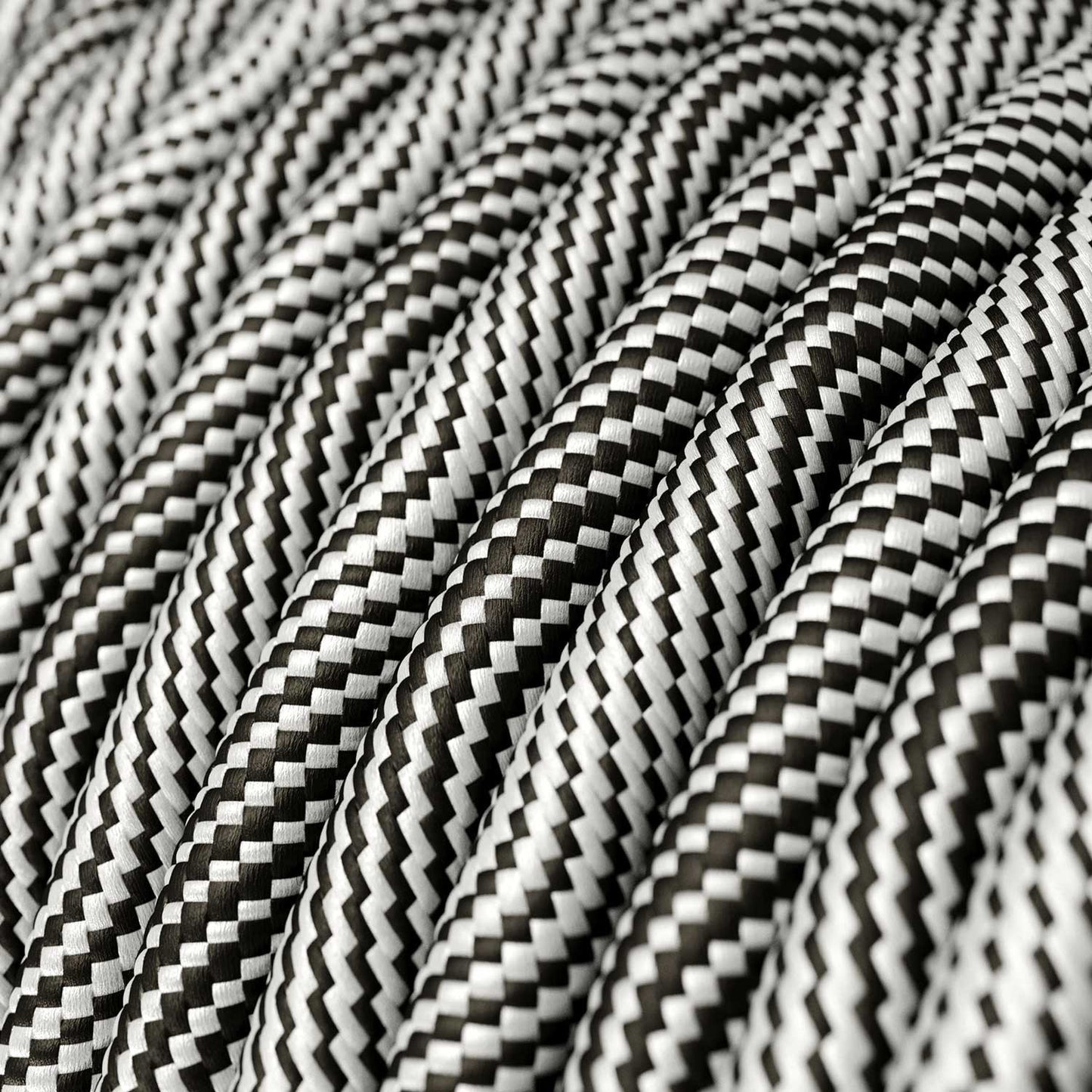 Glossy Optical Black and Silver Vertigo Textile Cable - The Original Creative-Cables - ERM64 round 2x0.75mm / 3x0.75mm