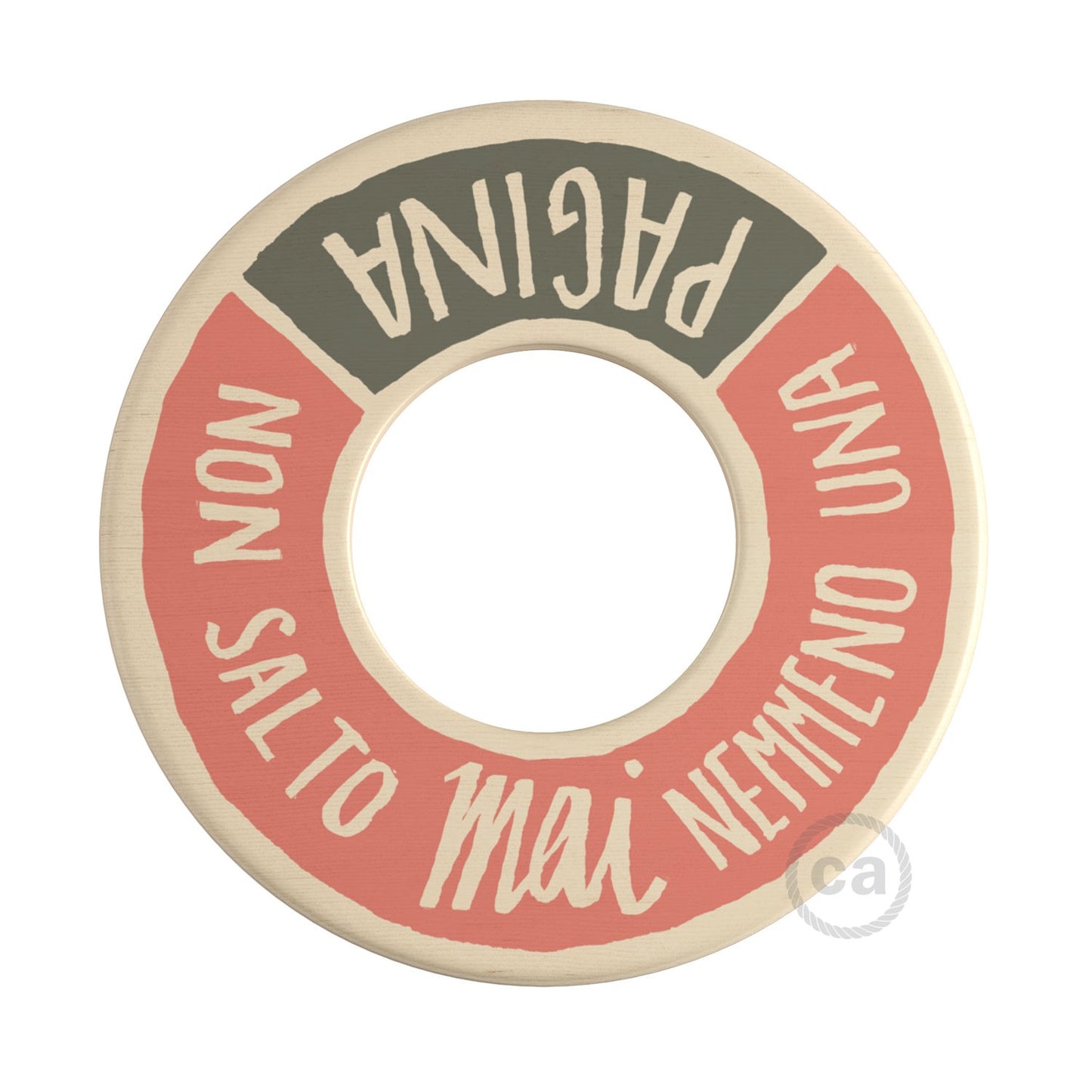 MINI-UFO: reversible wooden disk READING BALLSH*T collection, subject PAGINA + PROFUMO DELLA CARTA