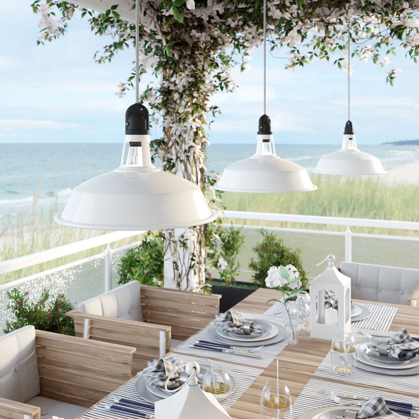 Modulair Outdoor pendant lamp with lampshade, 5 mt textile cable, decentralizer, ceiling rose and lamp holder IP65 waterproof