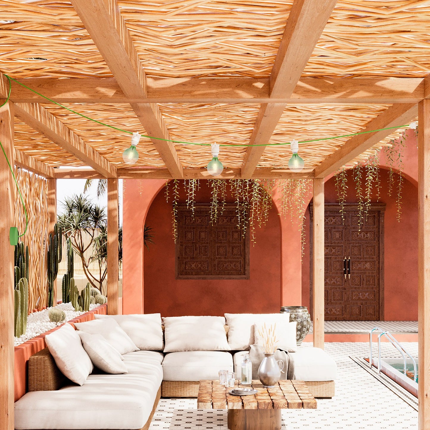 Modulair outdoor string light IP65 with 3 lights and rose