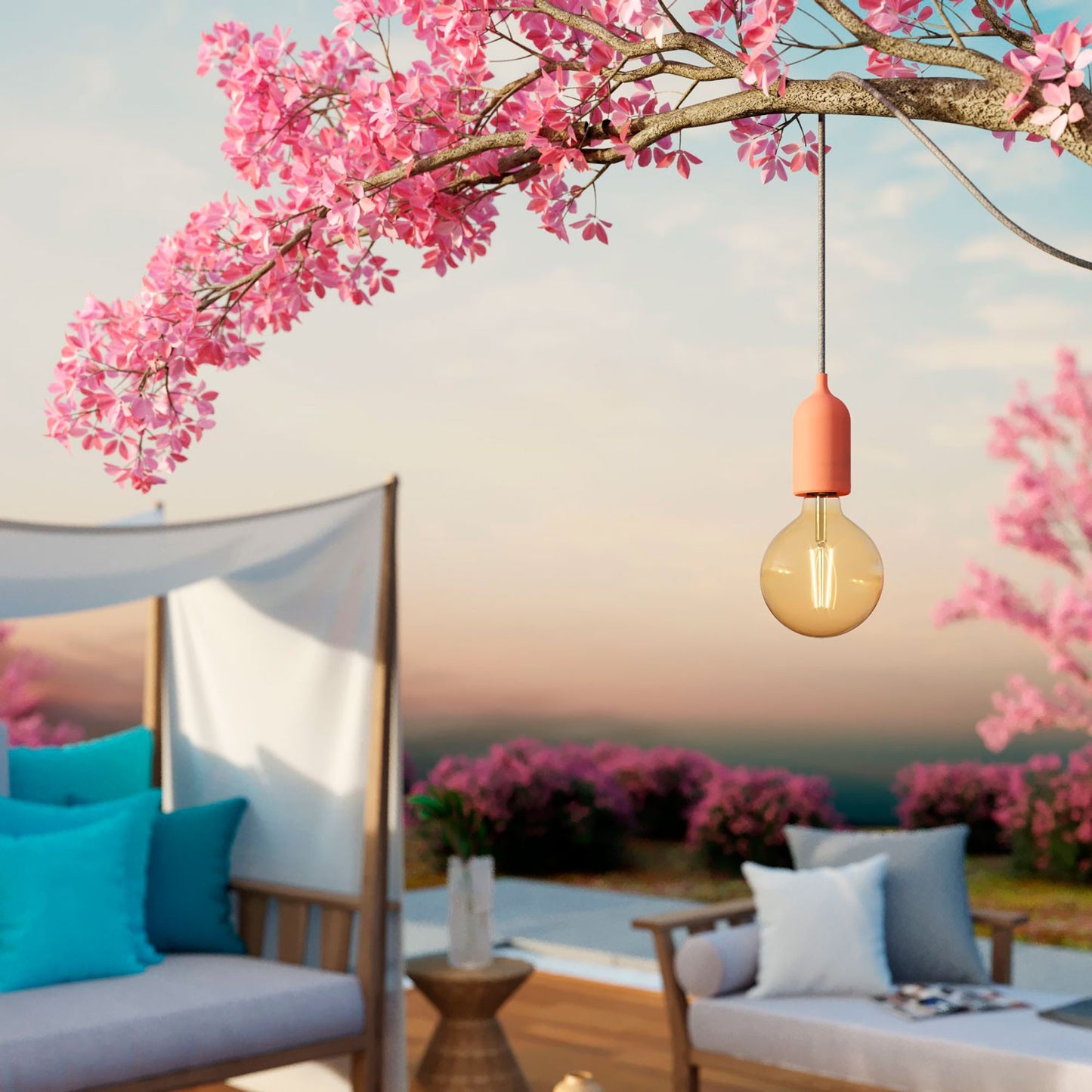 Modulair PASTEL Outdoor pendant lamp with 5 mt textile cable, decentralizer, ceiling rose and lamp holder IP65 water resistant