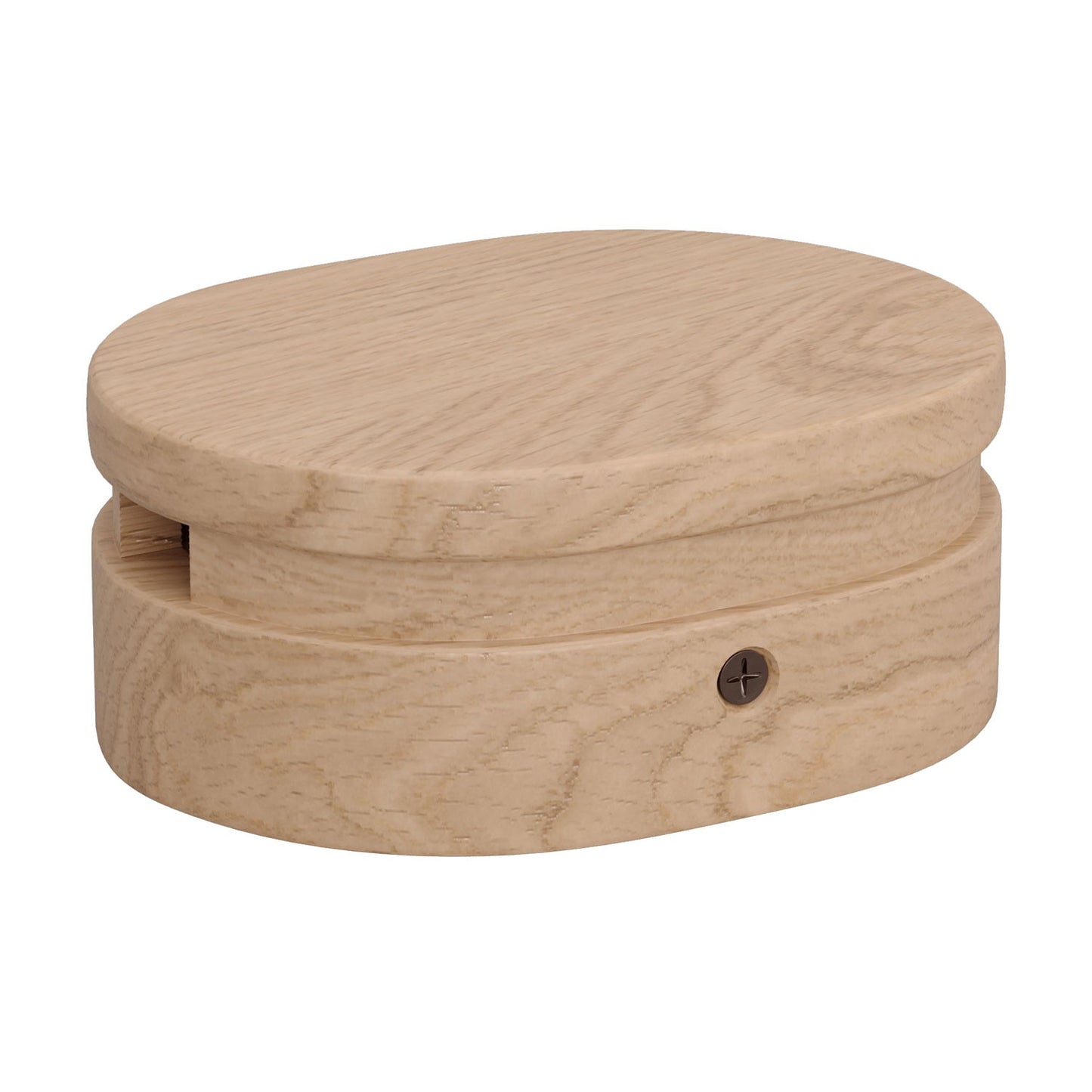 Oval wooden canopy with 2 side holes for string light cable and Filé system. Made in Italy