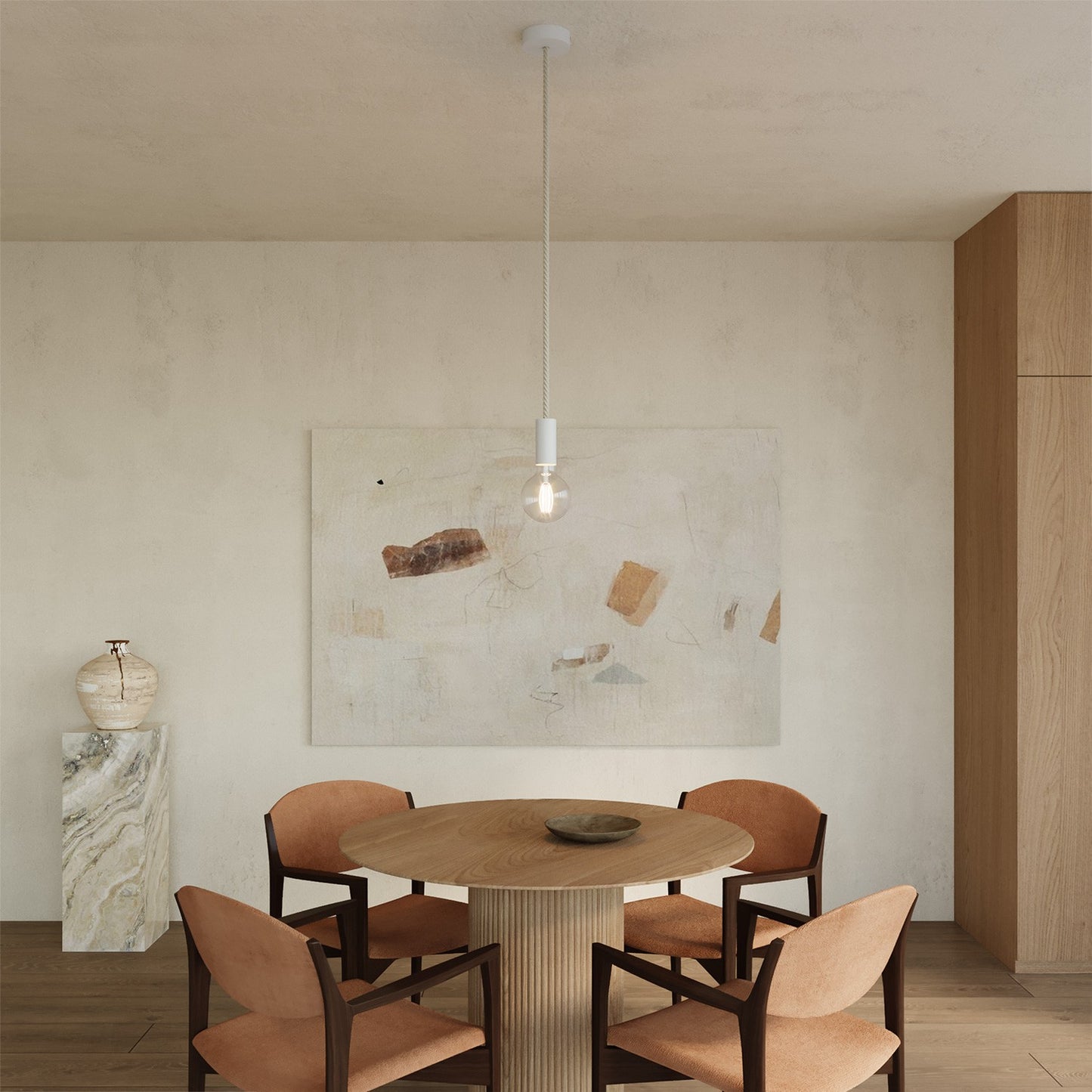 Pendant lamp with XL 16mm nautical cord painted wood details - Made in Italy - Bulb included