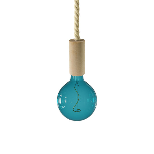 Pendant lamp with XL nautical cord and wooden details - Made in Italy - Bulb included
