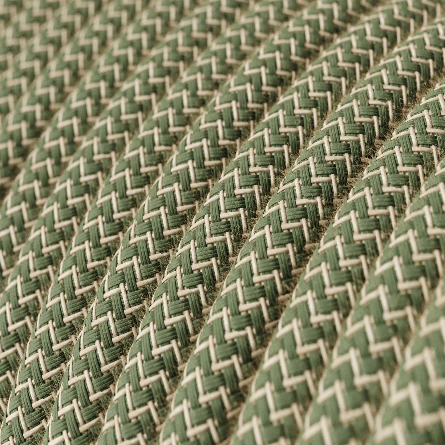 Round Electric Cable RD72 ZigZag Green Thyme Cotton and Natural Linen - UL listed