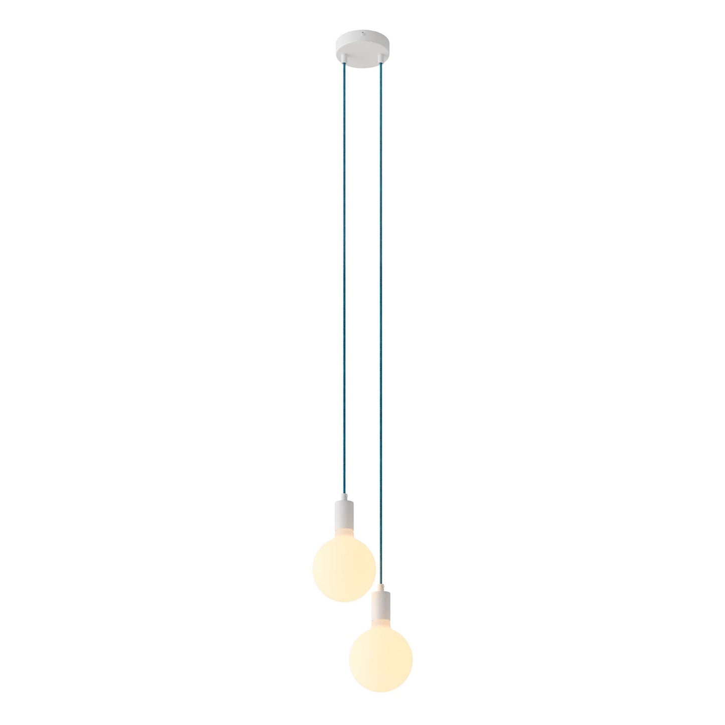 2-light multi-pendant lamp featuring fabric cable and metal finishes