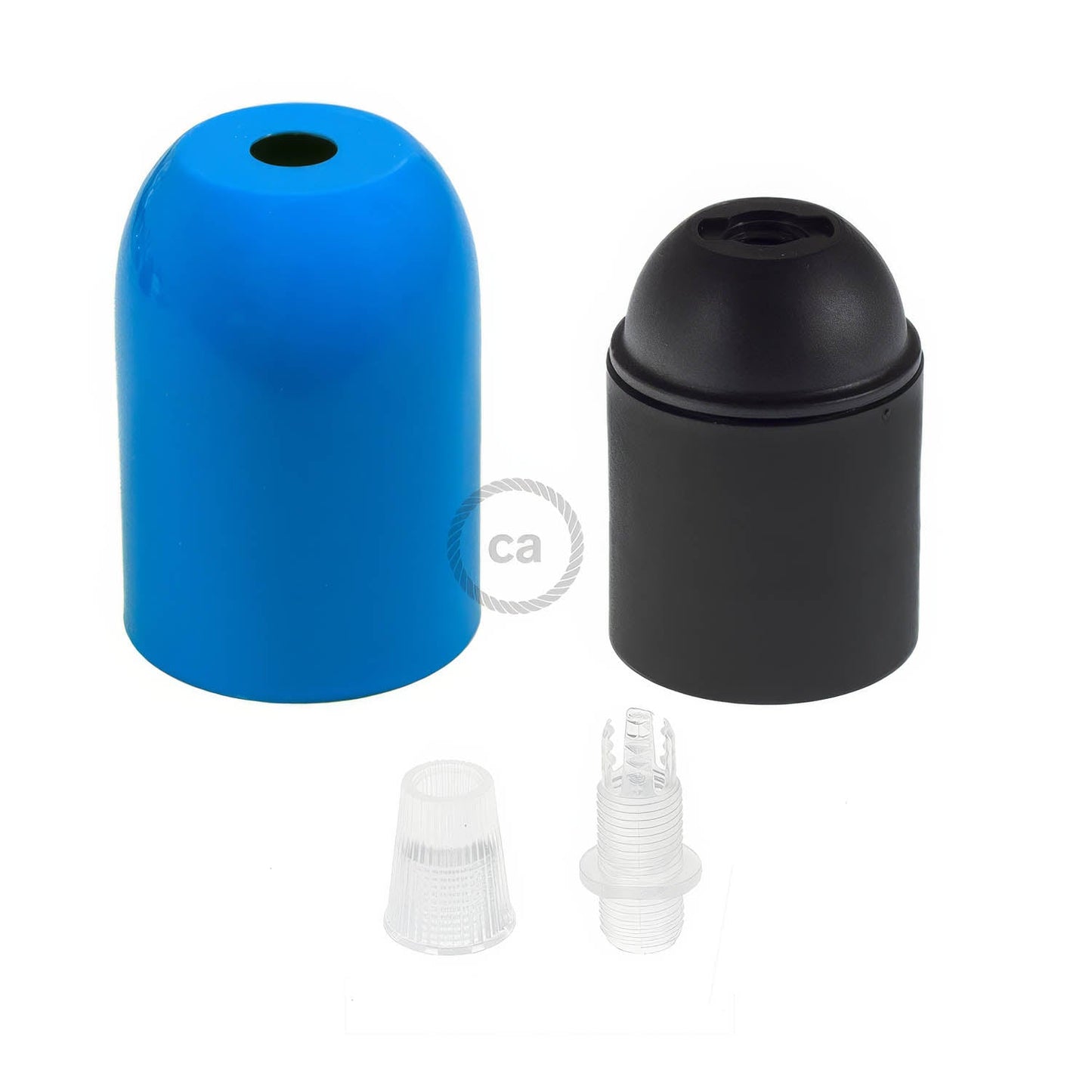 Kit portalampada E27 semisferico in metallo  - Azzurro