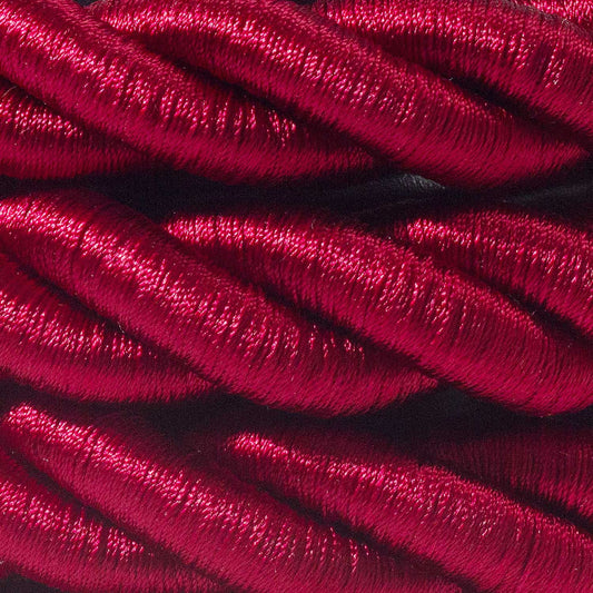 2XL electrical cord, electrical cable 3x0,75. Shiny dark bordeaux fabric covering. Diameter 24mm.