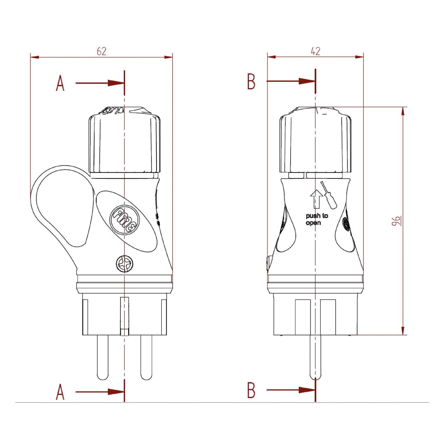 Spina Schuko Nera 16A 250V IP44 per esterno - Compatibile Sistema Modulair - Nero