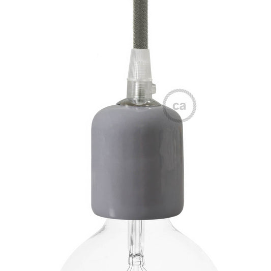 Handmade Ceramic E26 light bulb socket kit - Grey
