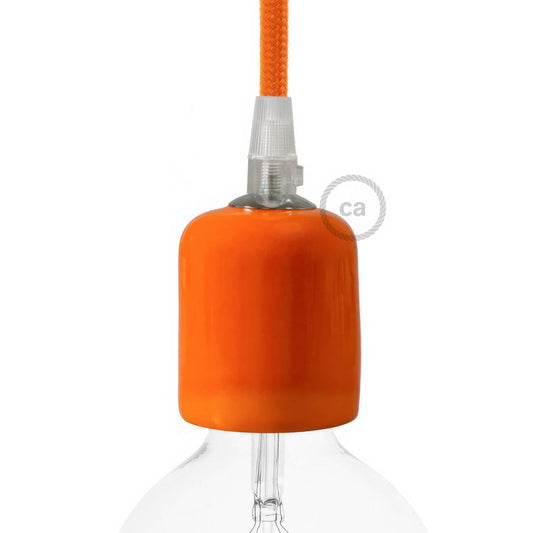 Handmade Ceramic E26 light bulb socket kit - Orange