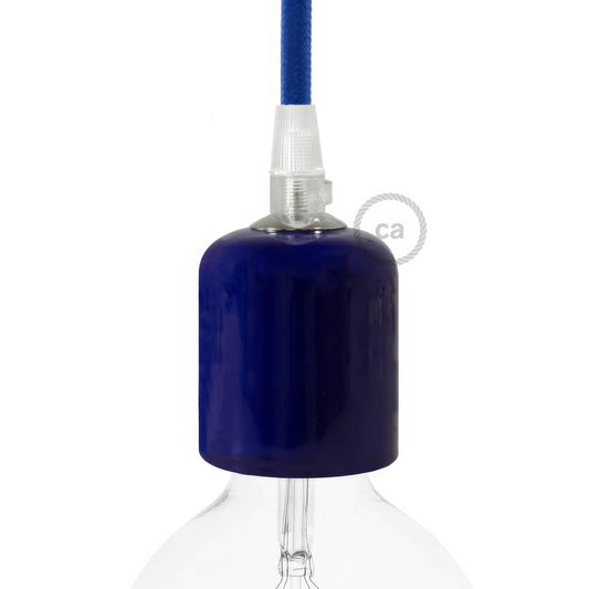 Handmade Ceramic E26 light bulb socket kit - Blue