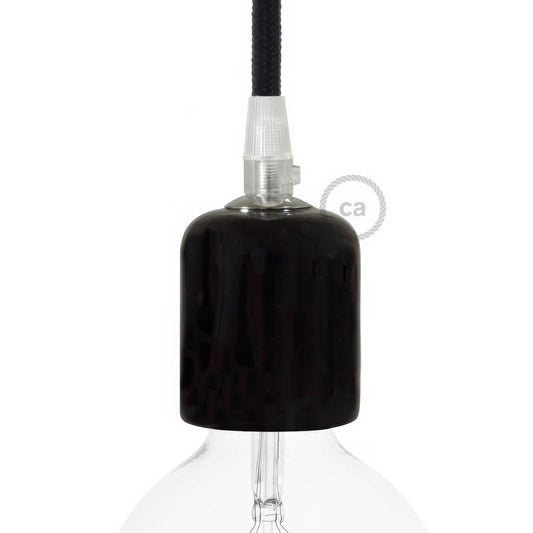 Handmade Ceramic E26 light bulb socket kit - Black