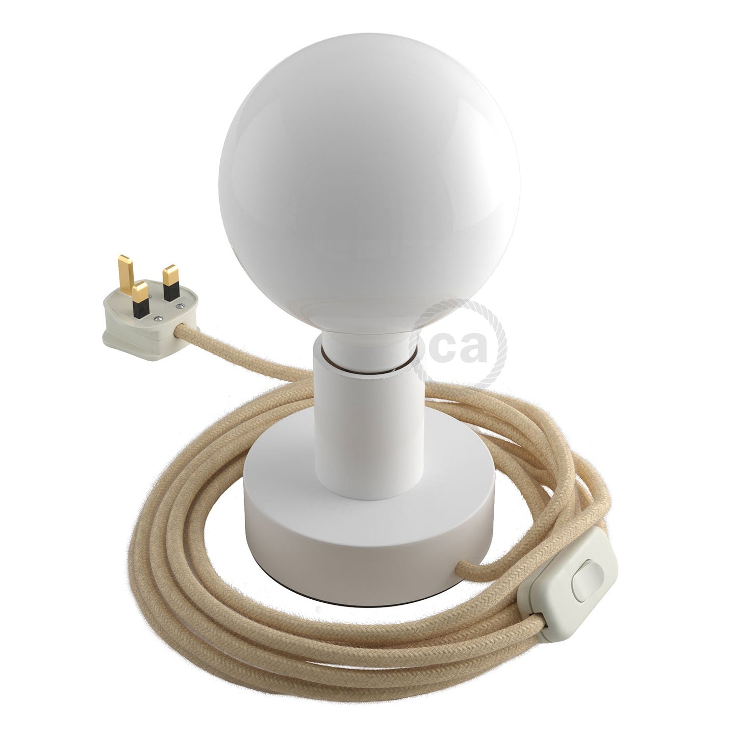 Posaluce - Lampada da tavolo in legno Small e spina UK - Bianco