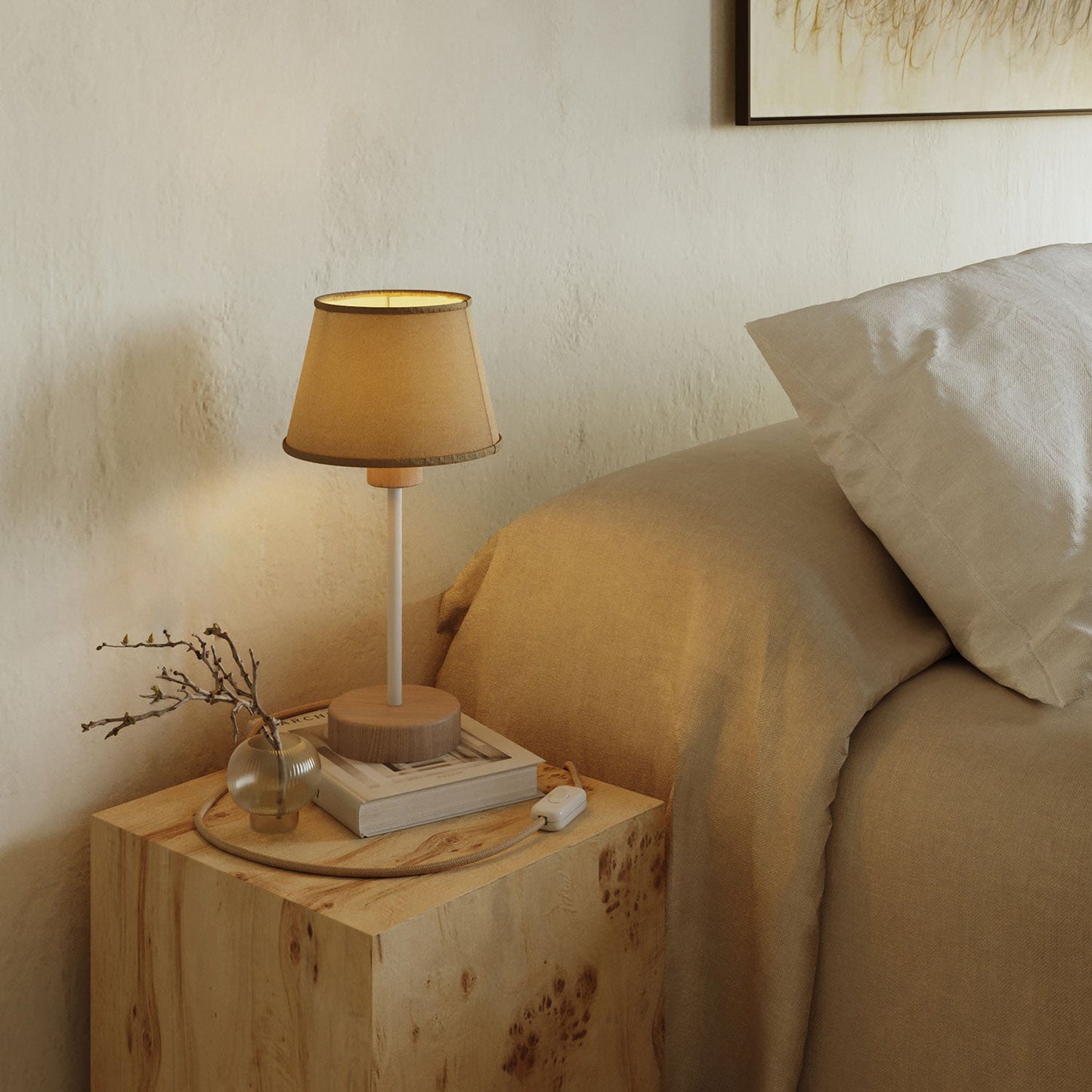 Lampada da tavolo in legno con predisposizione per paralume - Alzaluce Wood e spina UK - Neutro