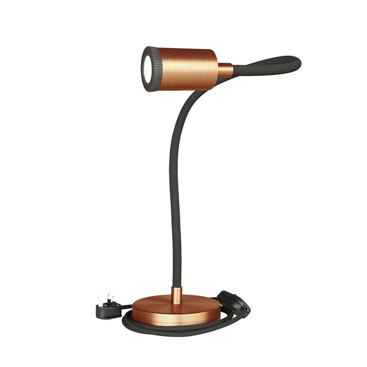 Table Flex GU1d0 lampada da tavolo snodabile con mini faretto LED e spina UK - Rame satinato