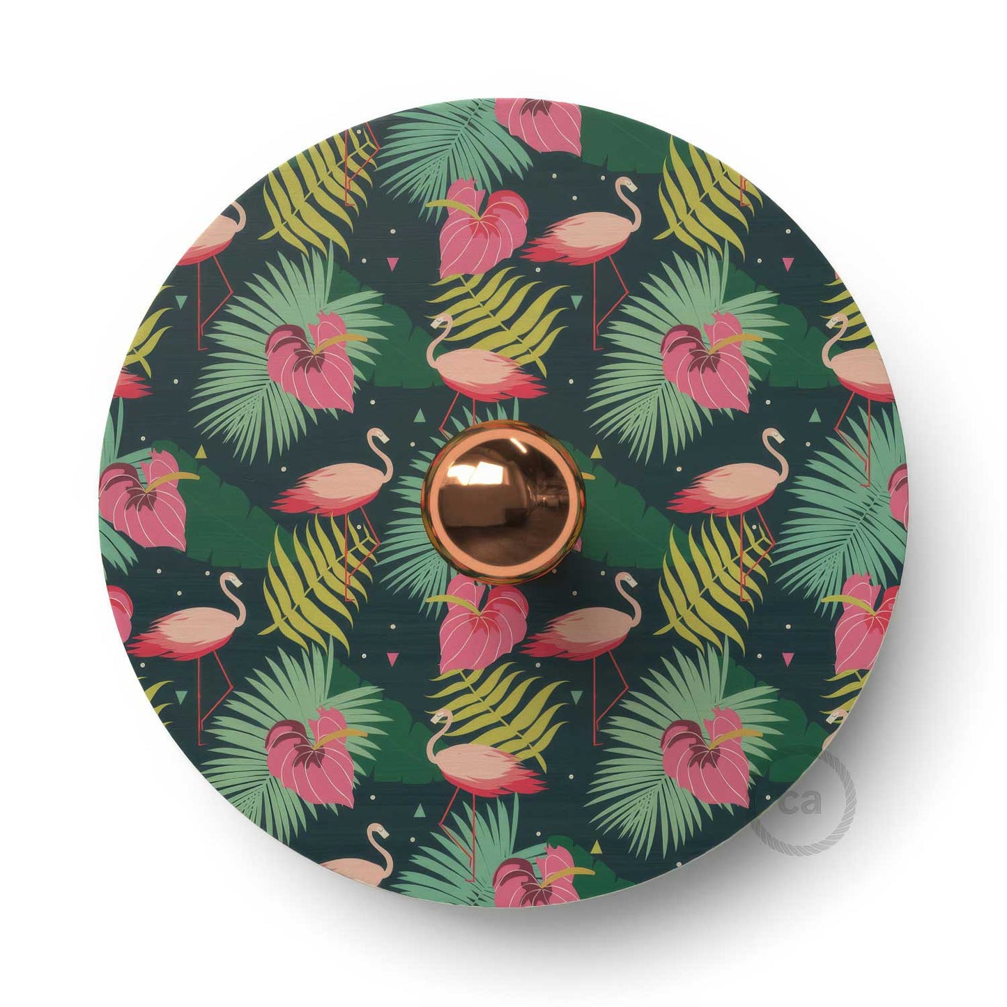 Fermaluce Etnico con paralume UFO in legno double-face illustrato da Annachiara Zaminato