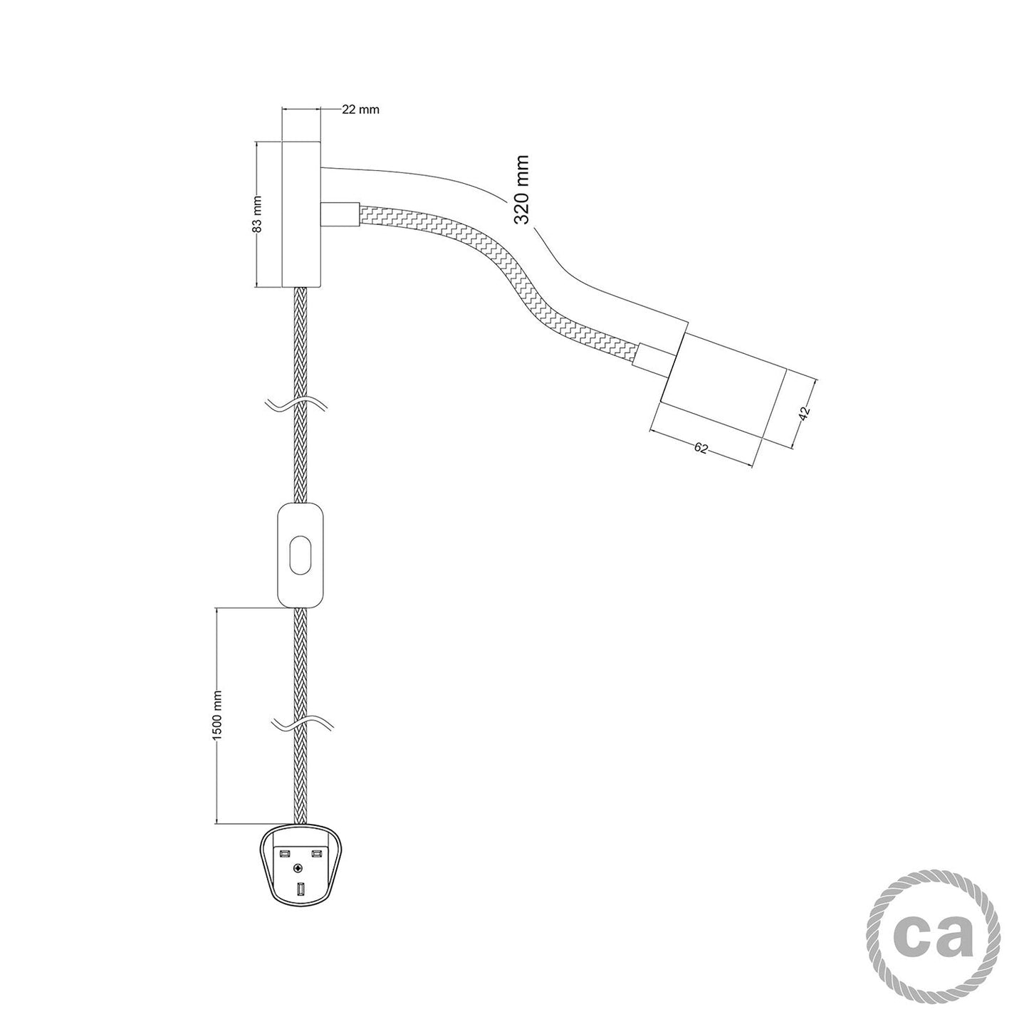 Lampada Spostaluce Flex 30 snodabile con faretto GU1d0 e spina UK - Titanio satinato