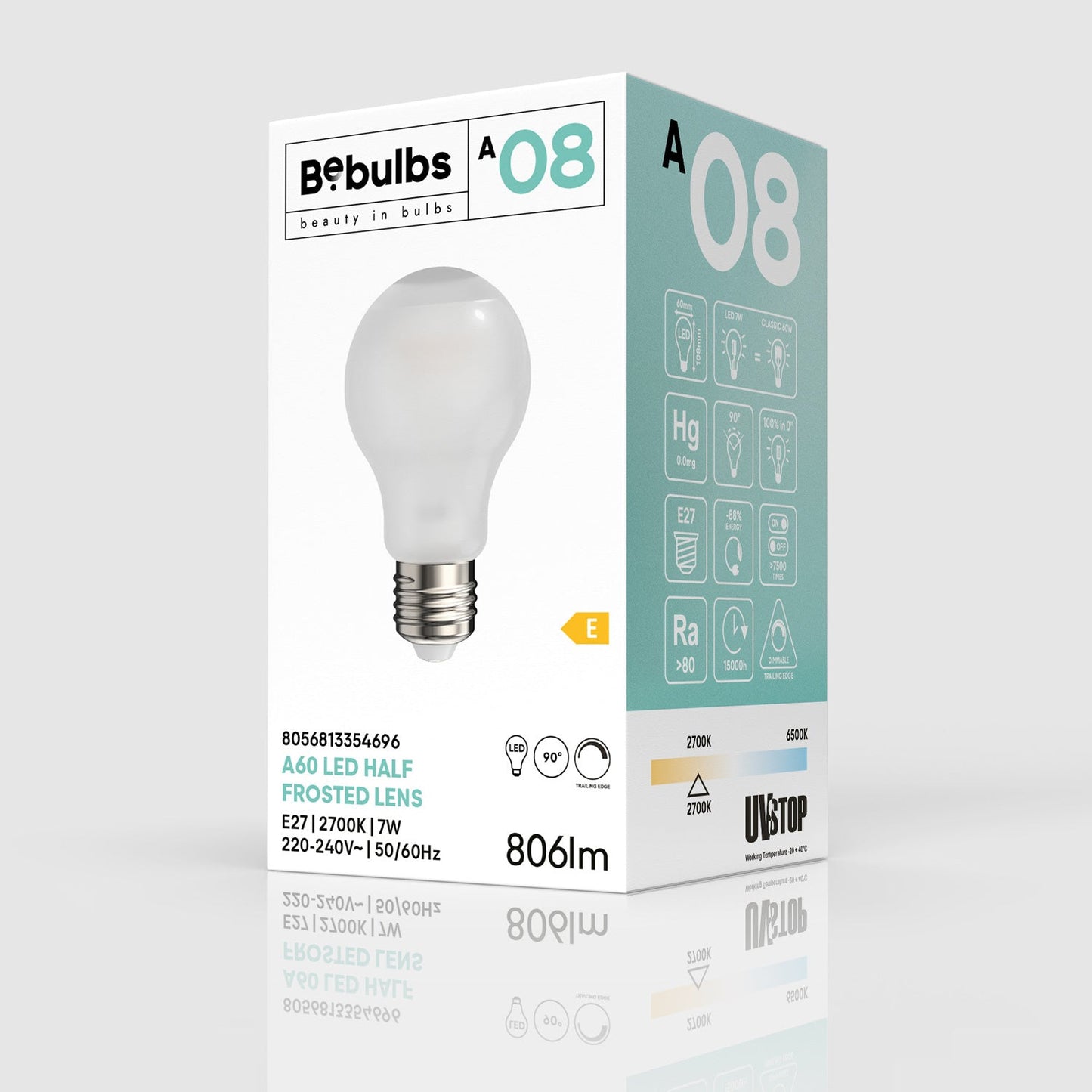 Lampadina LED Half Frosted Lens Goccia A60 7W 806Lm 2700K Dimmerabile - A08