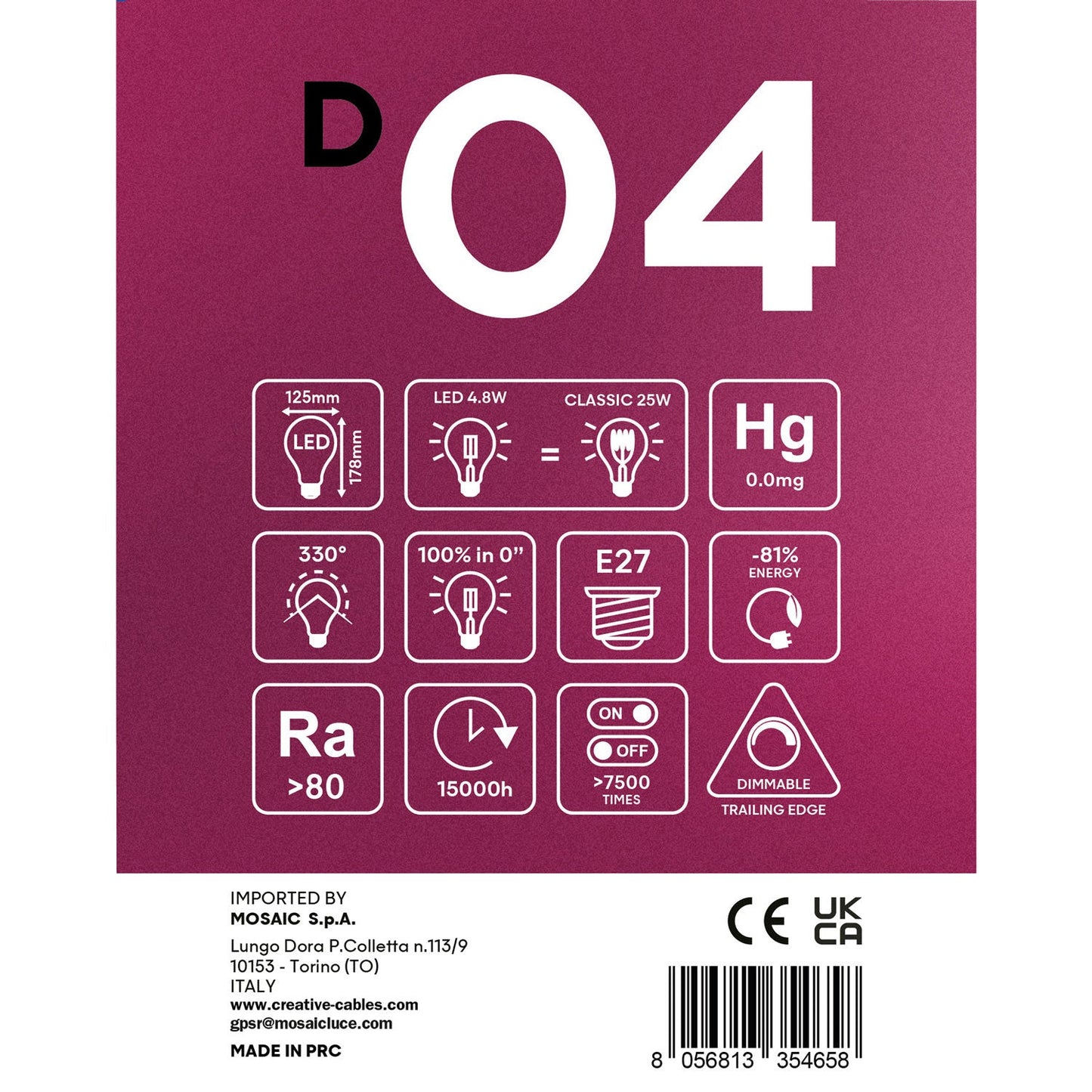 Lampadina LED Smoky Globo G125 4,8W 250Lm E27 1800K Dimmerabile - D04