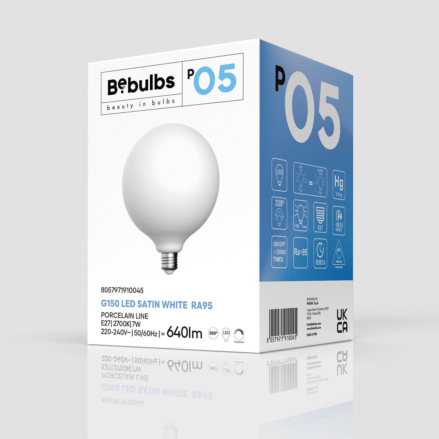 Lampadina LED Effetto Porcellana CRI 95 G150 7W 640Lm E27 2700K Dimmerabile - P05