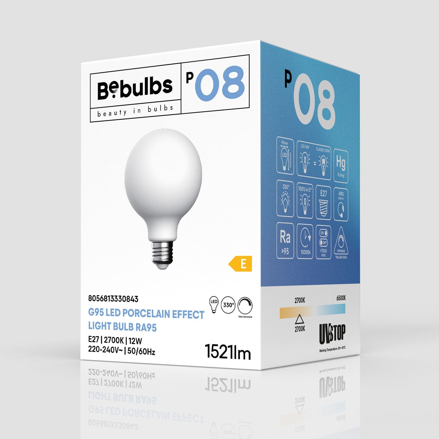 Lampadina LED Effetto Porcellana CRI 95 G95 12W 1521Lm E27 2700K Dimmerabile - P08