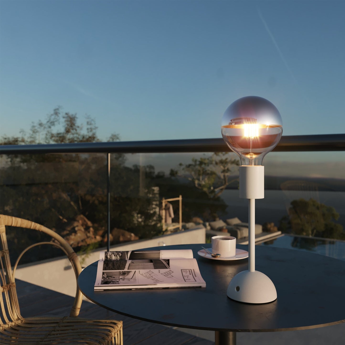 Lampada portatile e ricaricabile Cabless02 con lampadina globo mezza sfera argento - Bianco