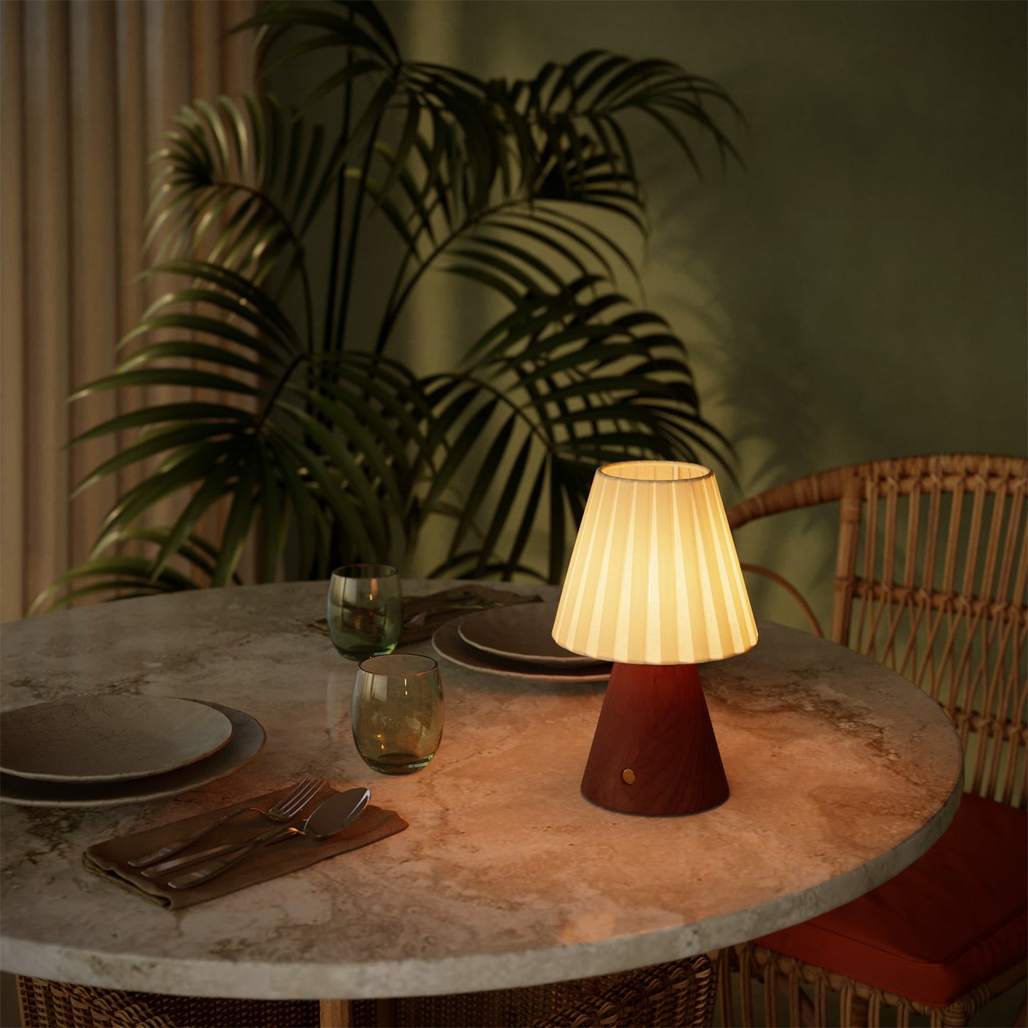Lampada portatile ricaricabile Cabless11 con lampadina a goccia e paralume - Terracotta