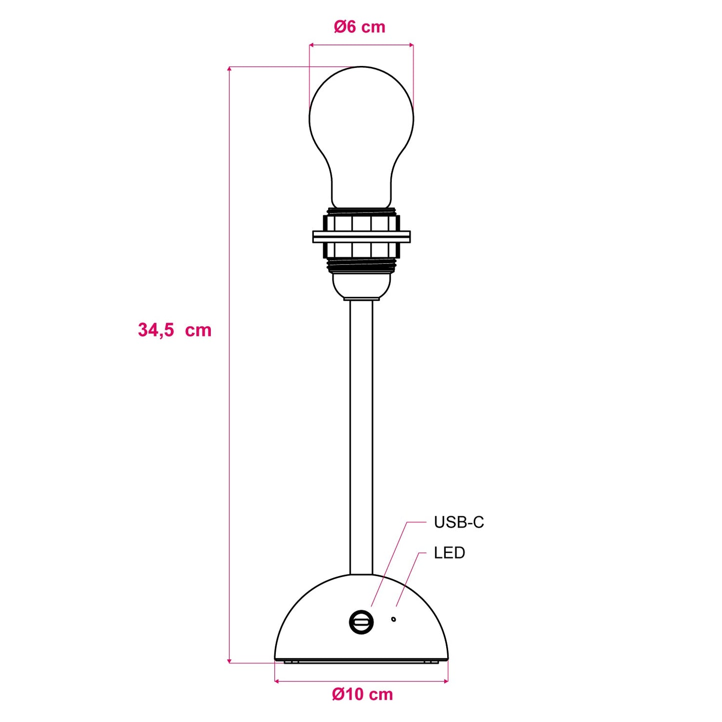 Lampada portatile e ricaricabile Cabless12 con lampadina a goccia e predisposizione per paralume - Bianco